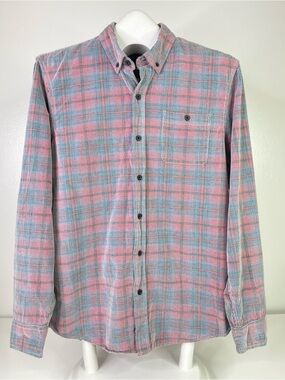 Legacy Copper & Oak Men's Plaid Corduroy Button Down Shirt Medium Pink Blue